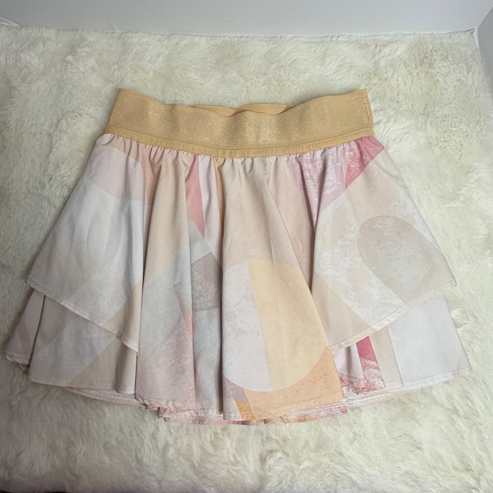 Lululemon Court Rival HR Skirt Pastel Pink, White, Peach abstract Pattern Size 4